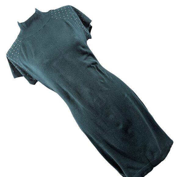 APT. 9! EMERALD GREEN W/RHINESTONE SHORT SLEEVES KNIT SWEATER DRESS! SZ L - Picture 1 of 9